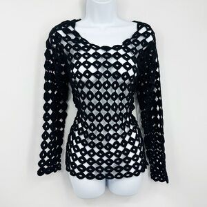 Vintage Y2K Black See Through Long Sleeve Shirt Size Small Goth Grunge